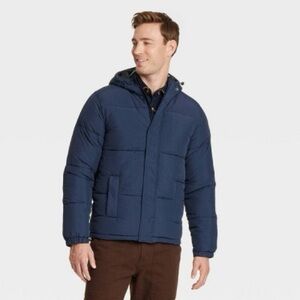 Goodfellow Men’s Puffer Jacket Navy Blue Coat Water Resistant NWT Size Small